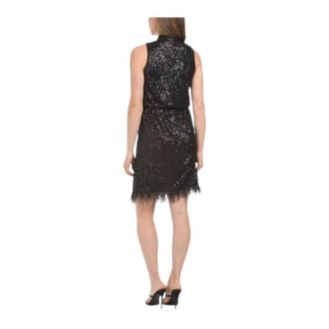 Nanette Lepore Nanette Lepore Womens Black Feather Trim Sequined High Neck Size XL / US 12-14 / IT 48-50 - 2 Thumbnail