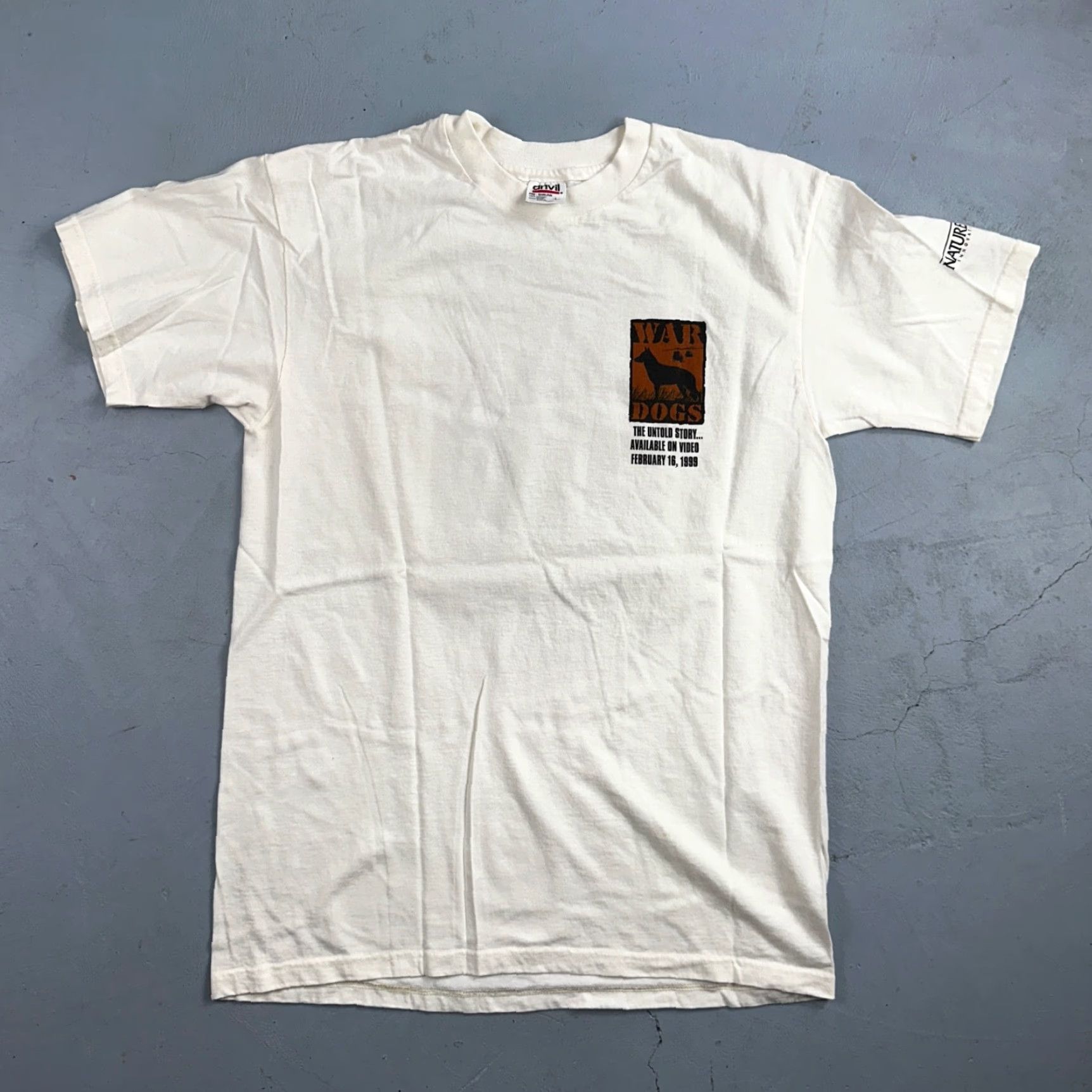 Anvil VINTAGE Anvil War Dogs Graphic T-Shirt 90s Large White Crew Neck Mens Size US L / EU 52-54 / 3 - 5 Thumbnail