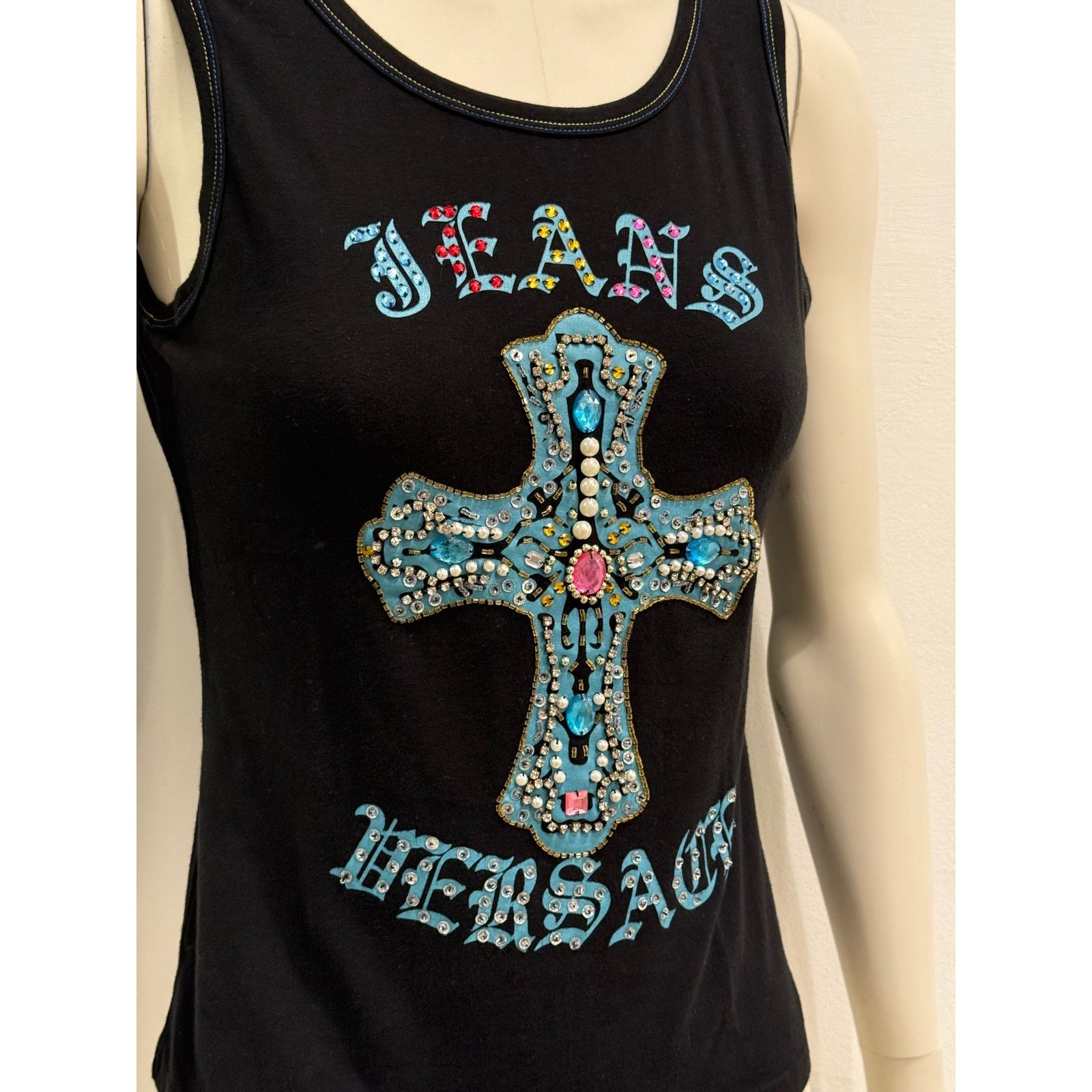 Versace 2000s Versace embellished cross tank top Size L / US 10 / IT 46 - 3 Thumbnail