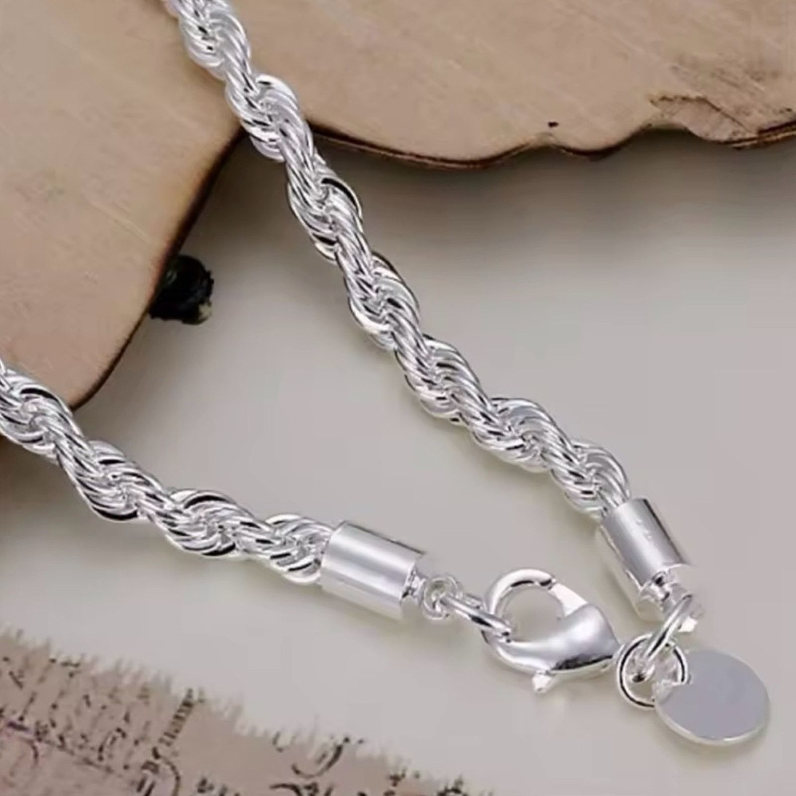 Other Sterling Silver 4MM Twisted Rope Chain Bracelet Size ONE SIZE - 3 Thumbnail