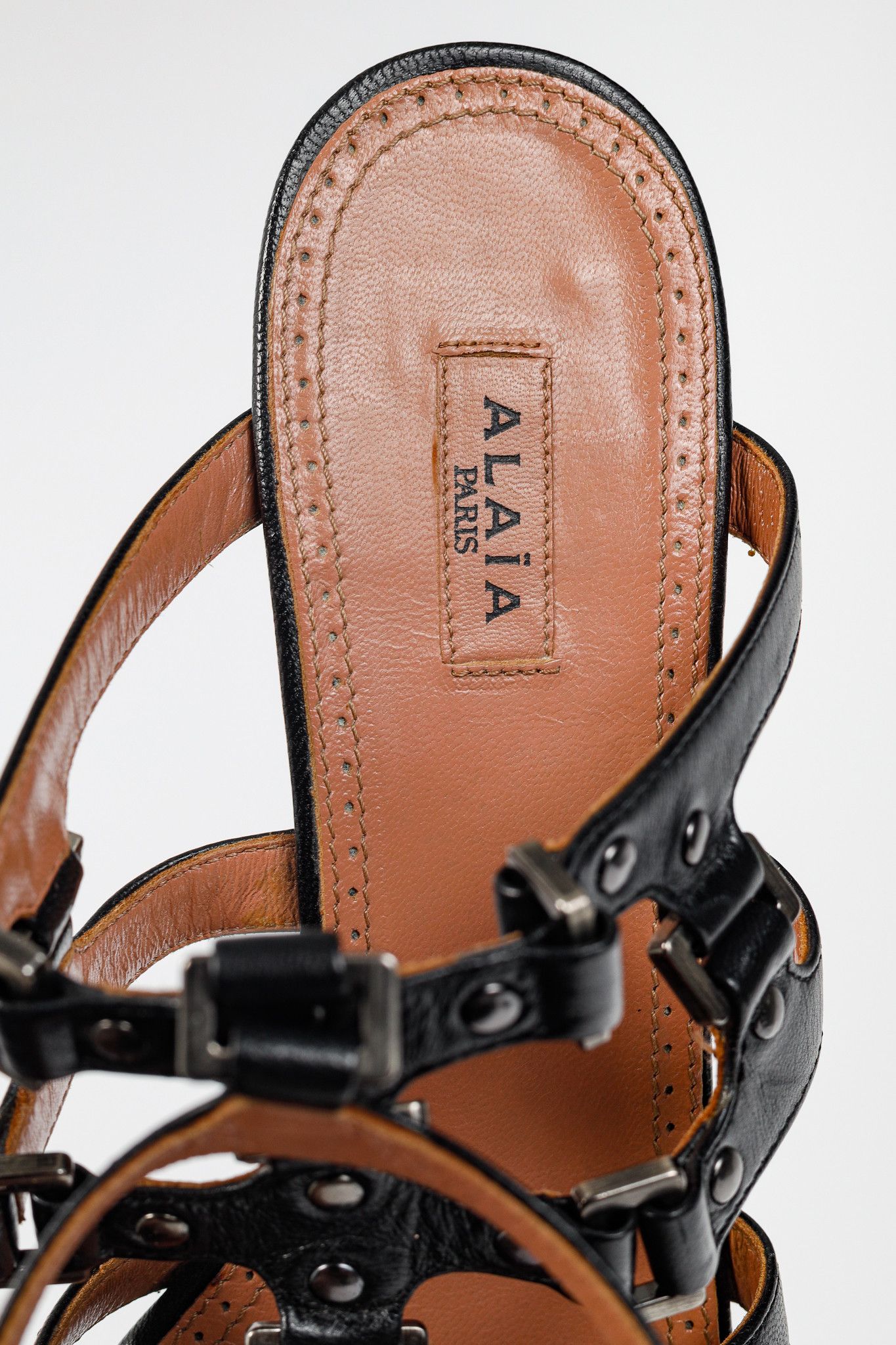 Alaia Alaia Black Leather Strappy Studded Sandals Size US 7 / IT 37 - 10 Thumbnail