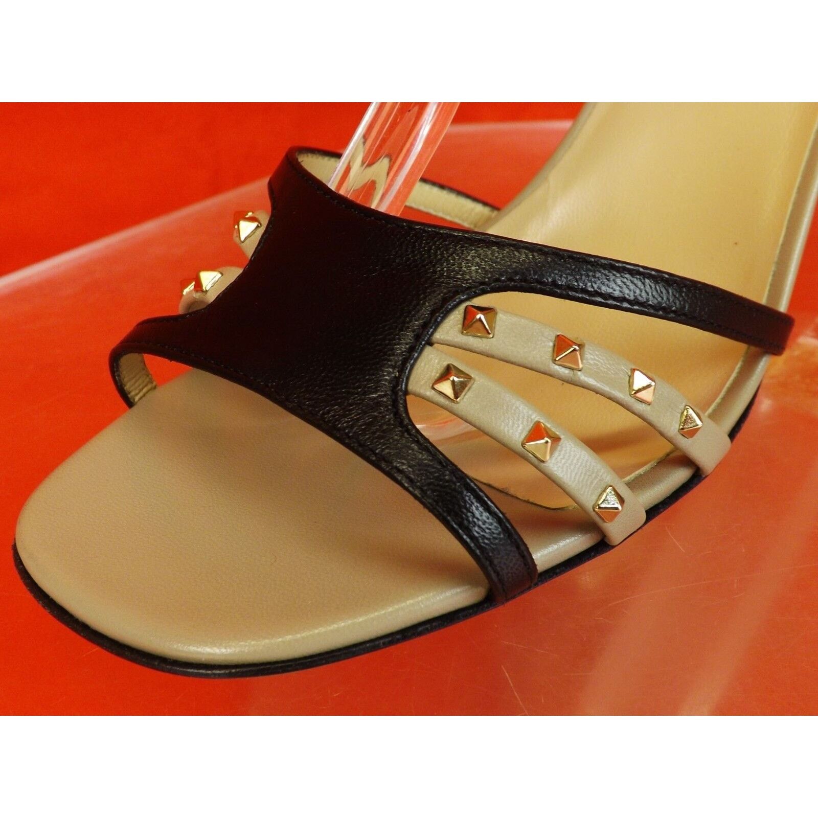 Valentino BLACK NUDE STRAPPY LEATHER GOLD ROCKSTUDS SANDALS PUMPS 40 Size US 10 / IT 40 - 4 Thumbnail