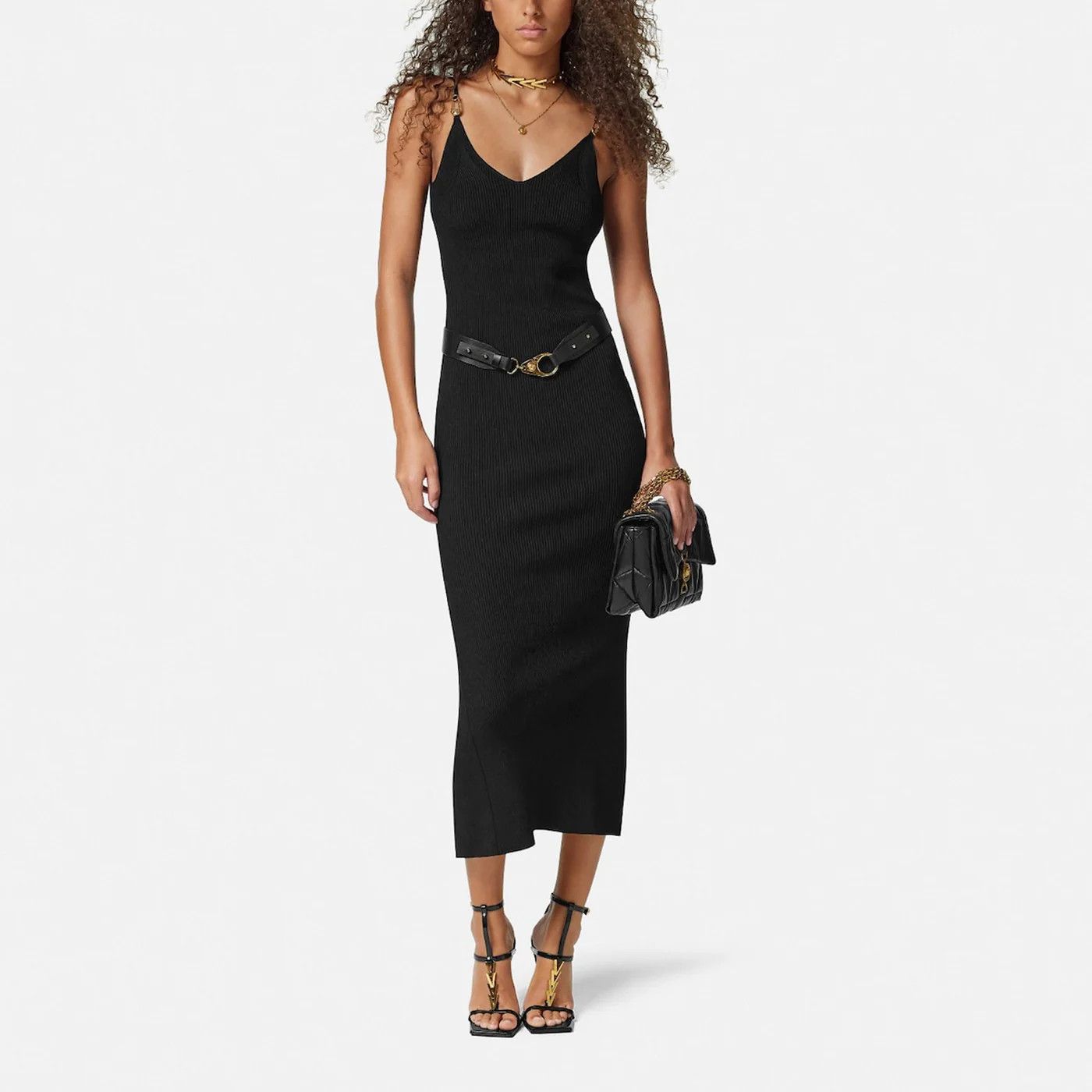 Versace o1d2blof0426 Knitted Midi Dress in Black Size S / US 4 / IT 40 - 2 Thumbnail