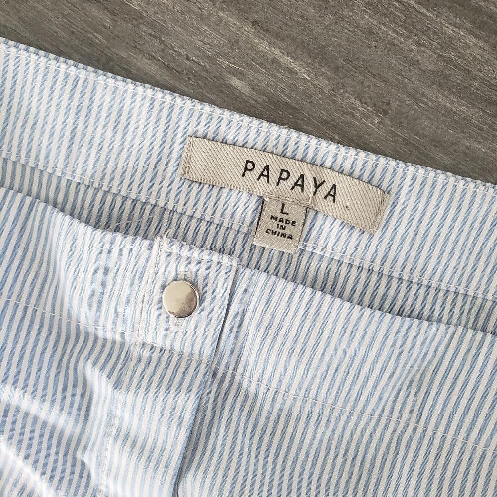 Designer White Blue Striped Papaya Button Down Size L / US 10 / IT 46 - 3 Thumbnail