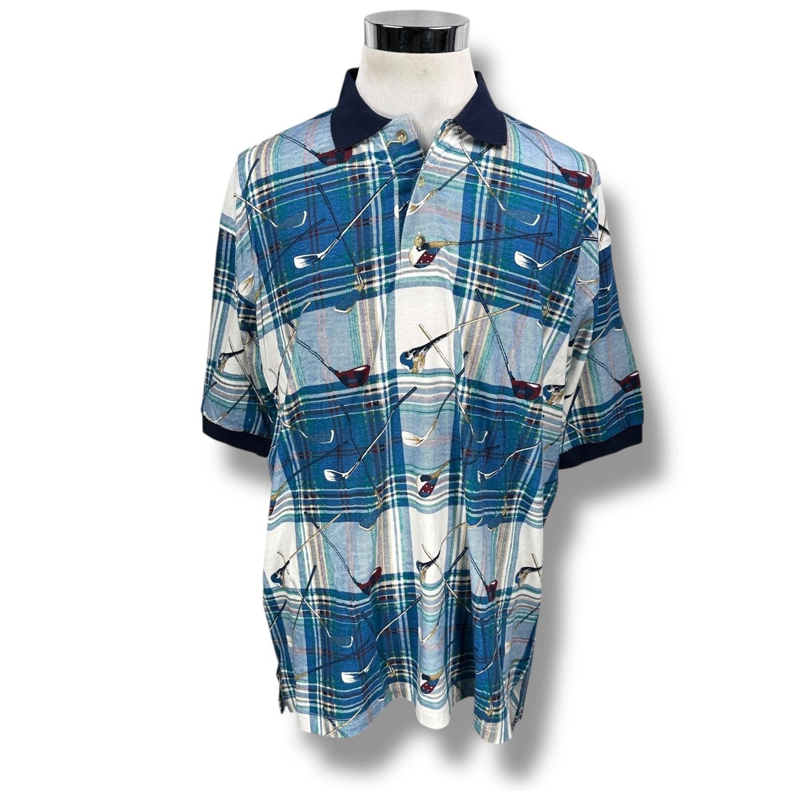 Other Vintage Sauce Berne Polo Shirt XL Blue AOP Golf Clubs Plaid Size US XL / EU 56 / 4 - 1 Thumbnail