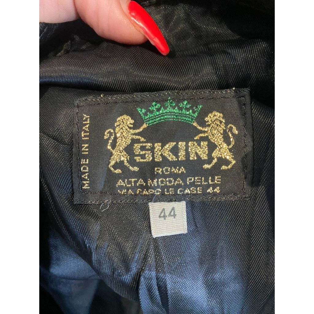 Designer Vintage Black Leather High Waist Mini Skirt Skin Roma 44 Size 29" - 3 Thumbnail
