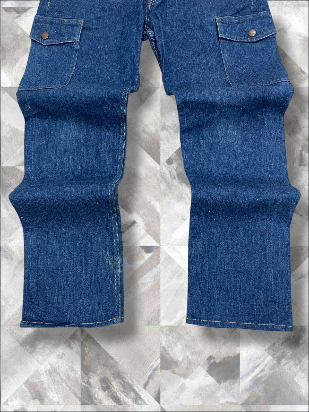 Japanese Brand Vintage 1990s Japan Designer Blue Baggy Cargo Streetwear Size US 32 / EU 48 - 3 Thumbnail