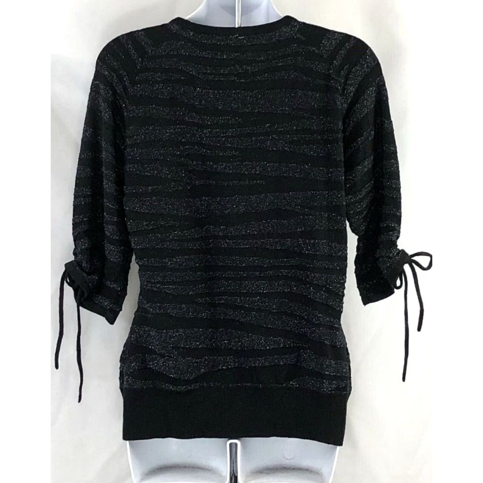 Worthington Worthington Sweater Top M Blk Zebra Glitter Metallic Gathered Ties 90s Y2K Glam Size M / US 6-8 / IT 42-44 - 3 Thumbnail