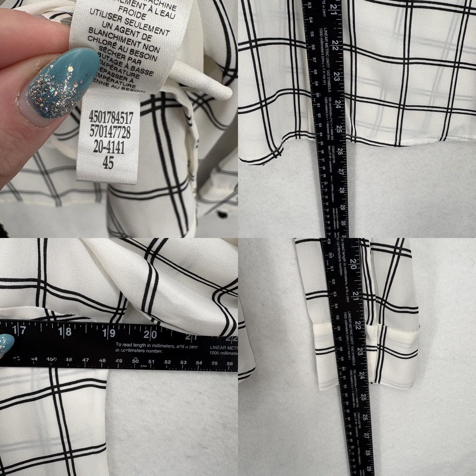 White House Black Market White House Black Market Desire Plaid Shirt Womens 6 Ecru Black Sheer Button Up Size M / US 6-8 / IT 42-44 - 8 Thumbnail