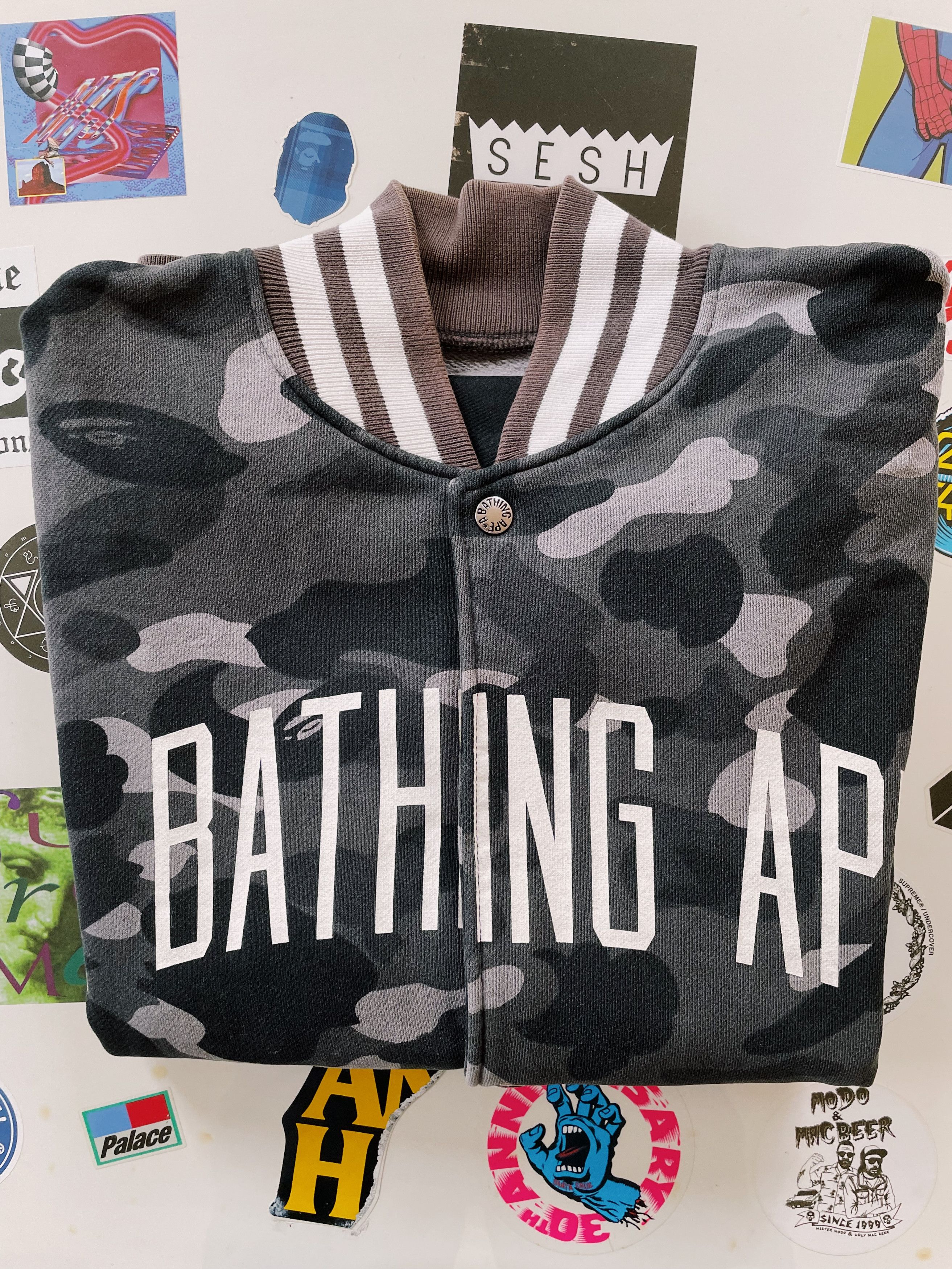 Bape A Bathing Ape Spellout Dark Camo Varsity Jacket