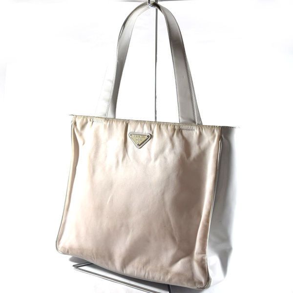 Prada Handbag Tote Bag Nylon Leather Beige Gray