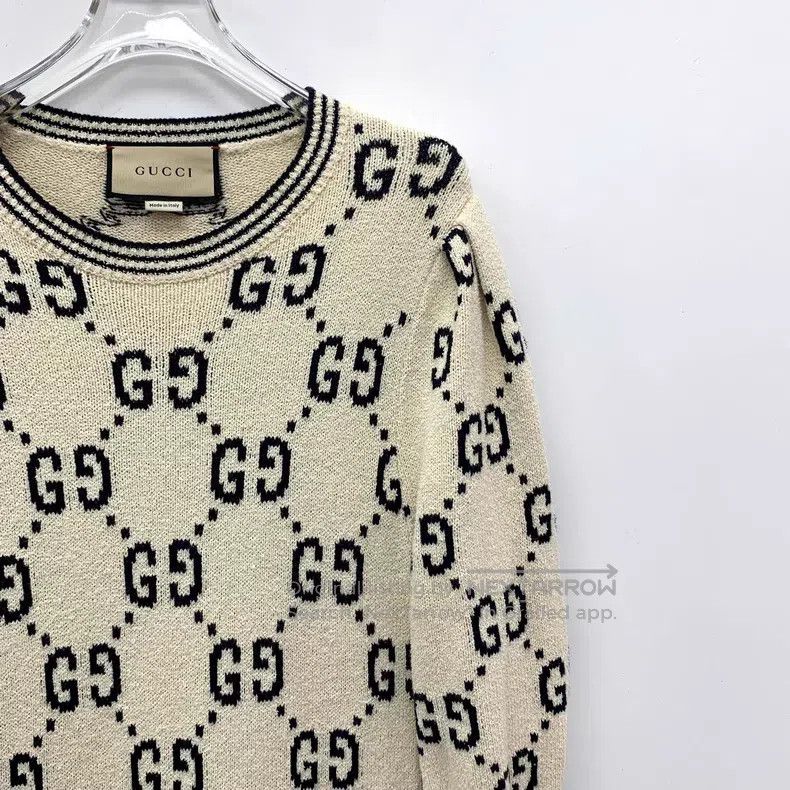 Gucci Gucci Beige logo jacquard full print striped round neck kn Size S / US 4 / IT 40 - 3 Thumbnail