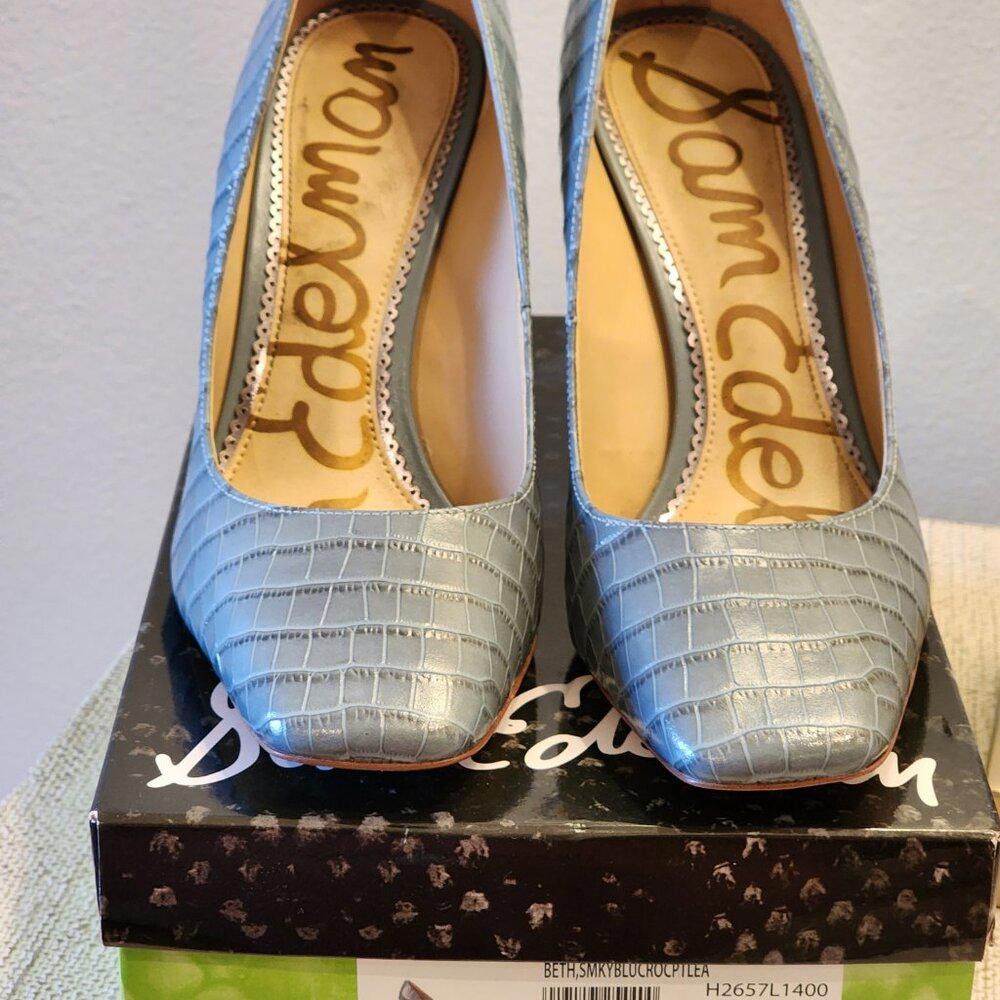 Designer Sam Edelman Beth Leather Smokey Blue Faux Croc Size US 9 / IT 39 - 2 Thumbnail
