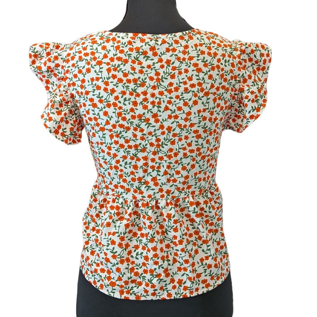 Shein Floral Patterned Blouse with Flutter Sleeves | Women's S Size S / US 4 / IT 40 - 2 Thumbnail