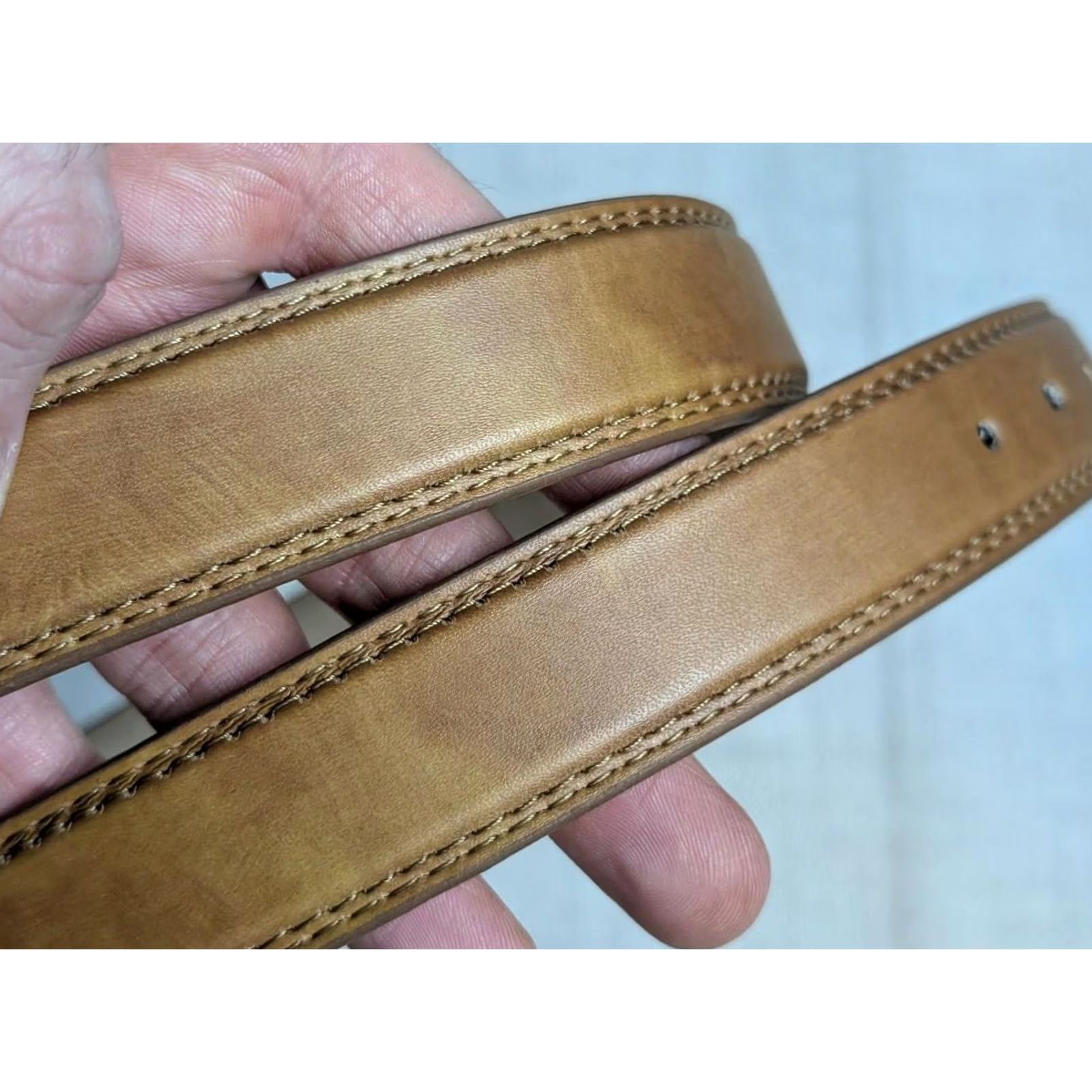 Vintage VINTAGE handcrafted WESTERN belt Men 34 Brown Leather Burnished buckle RODEO 1-1/8" belt width Mens Size 34 - 2 Thumbnail