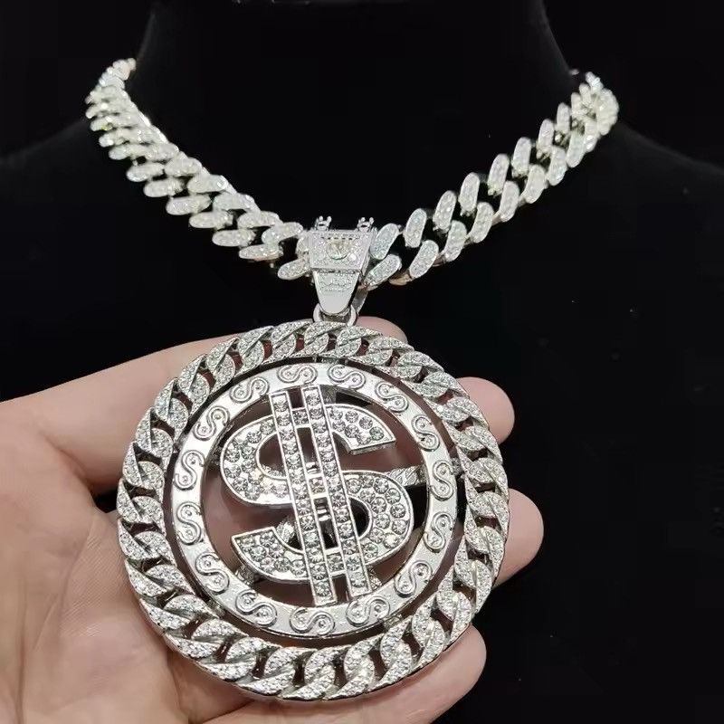 Jewelry Iced out Bling Rotatable Dollar Pendant Necklace 13mm Width Size ONE SIZE - 3 Thumbnail