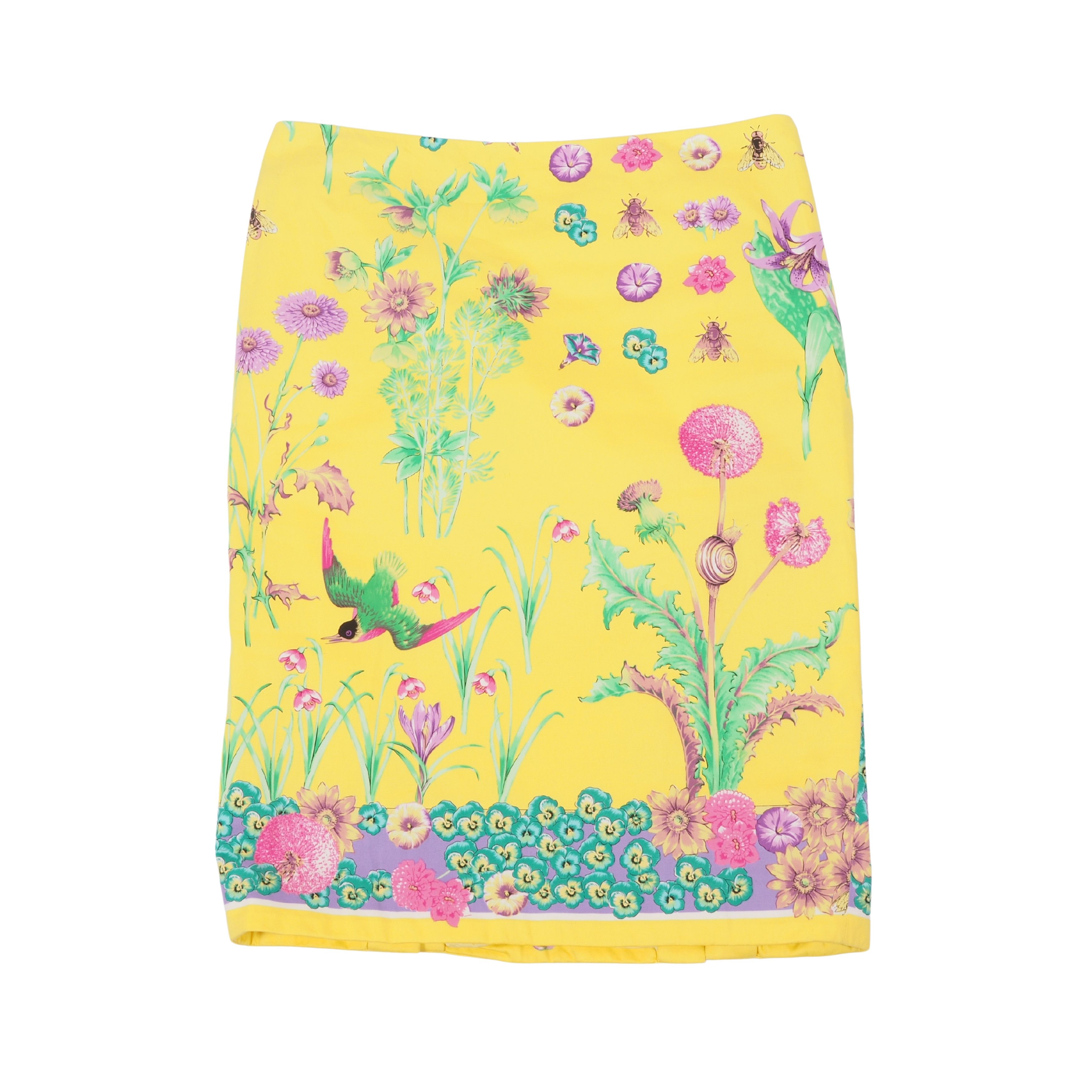 Versace Gianni Versace 90s Yellow Floral Garden Print Pencil Skirt Size 26" / US 2 / IT 38 - 3 Thumbnail