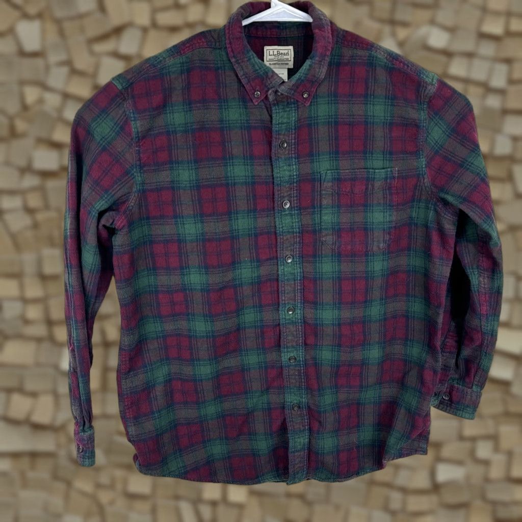 Vintage LL Bean Men's Plaid Flannel Shirt Large Green Red Button-Up Long Sleeve Shirt Size US L / EU 52-54 / 3 - 1 Thumbnail