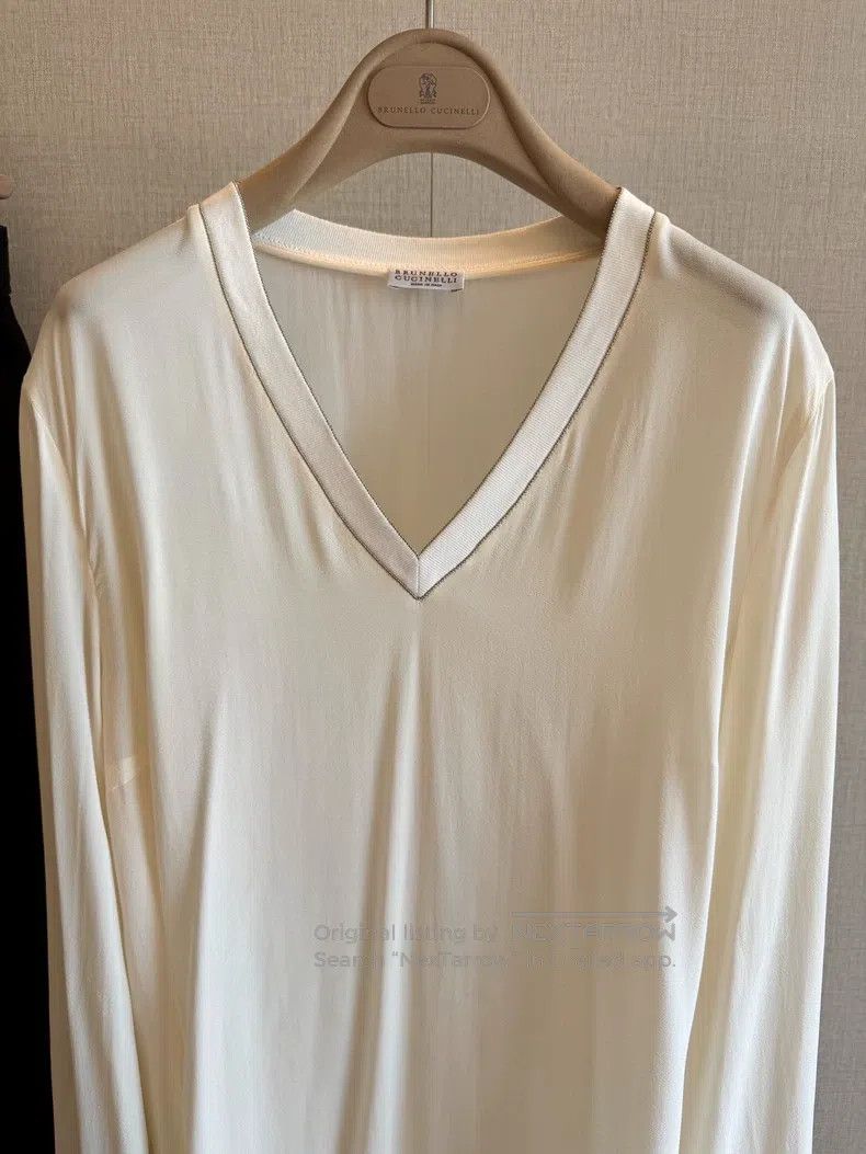 Brunello Cucinelli Brunello Cucinelli Silk Long Sleeve Beaded Top Size L / US 10 / IT 46 - 2 Thumbnail