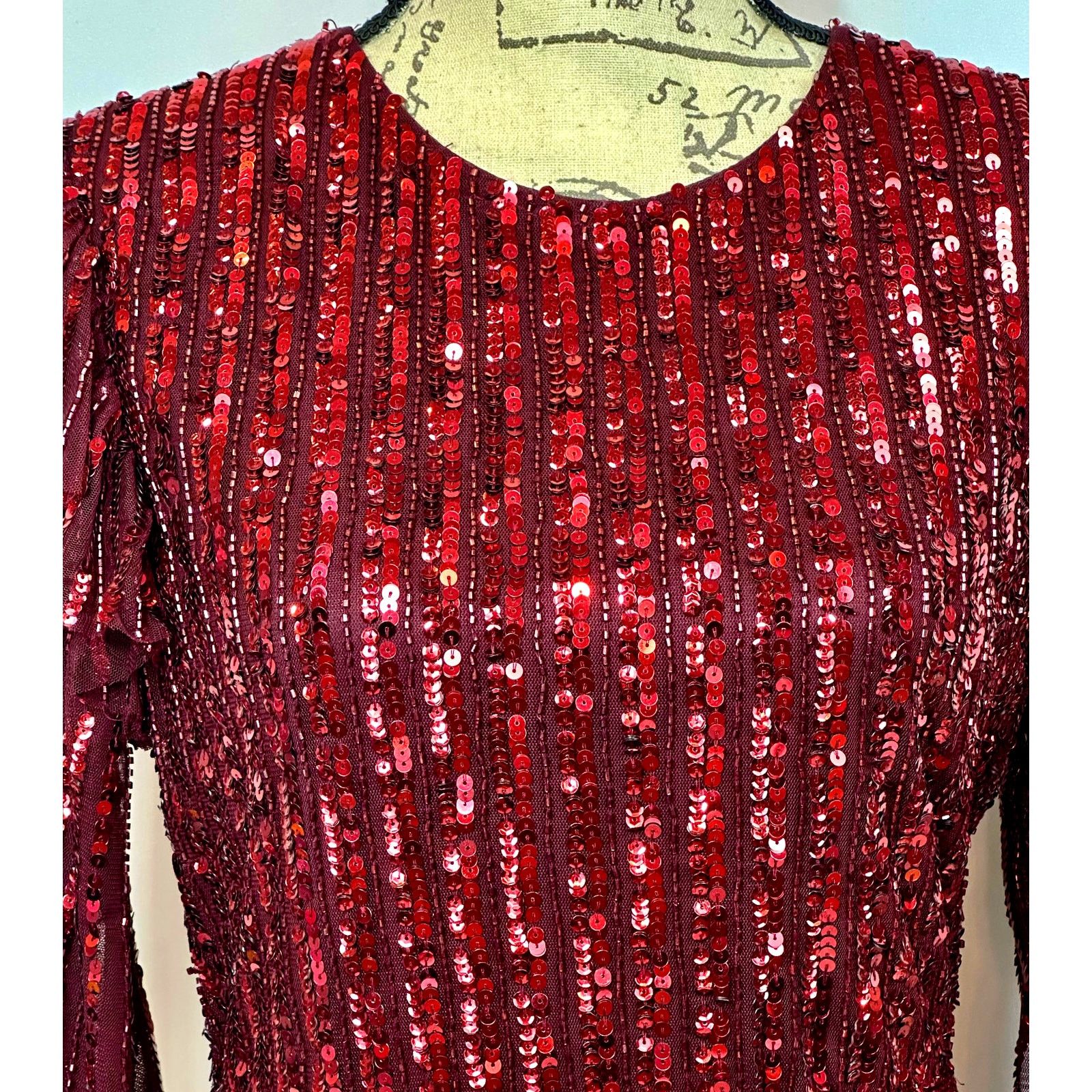 Other Mac Duggal Long Sleeve Ruffle Detail Sequin Dress Red 12 Size XL / US 12-14 / IT 48-50 - 10 Thumbnail