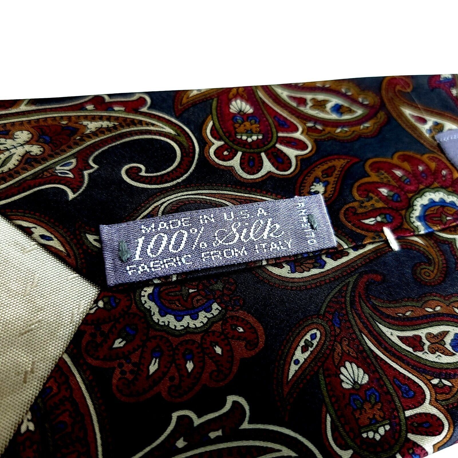Designer Geoffrey Beene Gray Red Orange Paisley Print Wide Silk Tie Size ONE SIZE - 4 Thumbnail