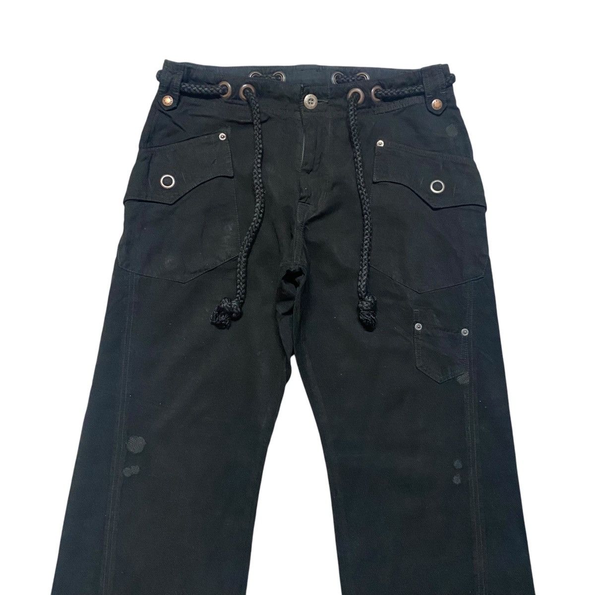 Japanese Brand Japanese Brand Bartack Black Cargo Pants Drawstring Size US 33 - 3 Thumbnail