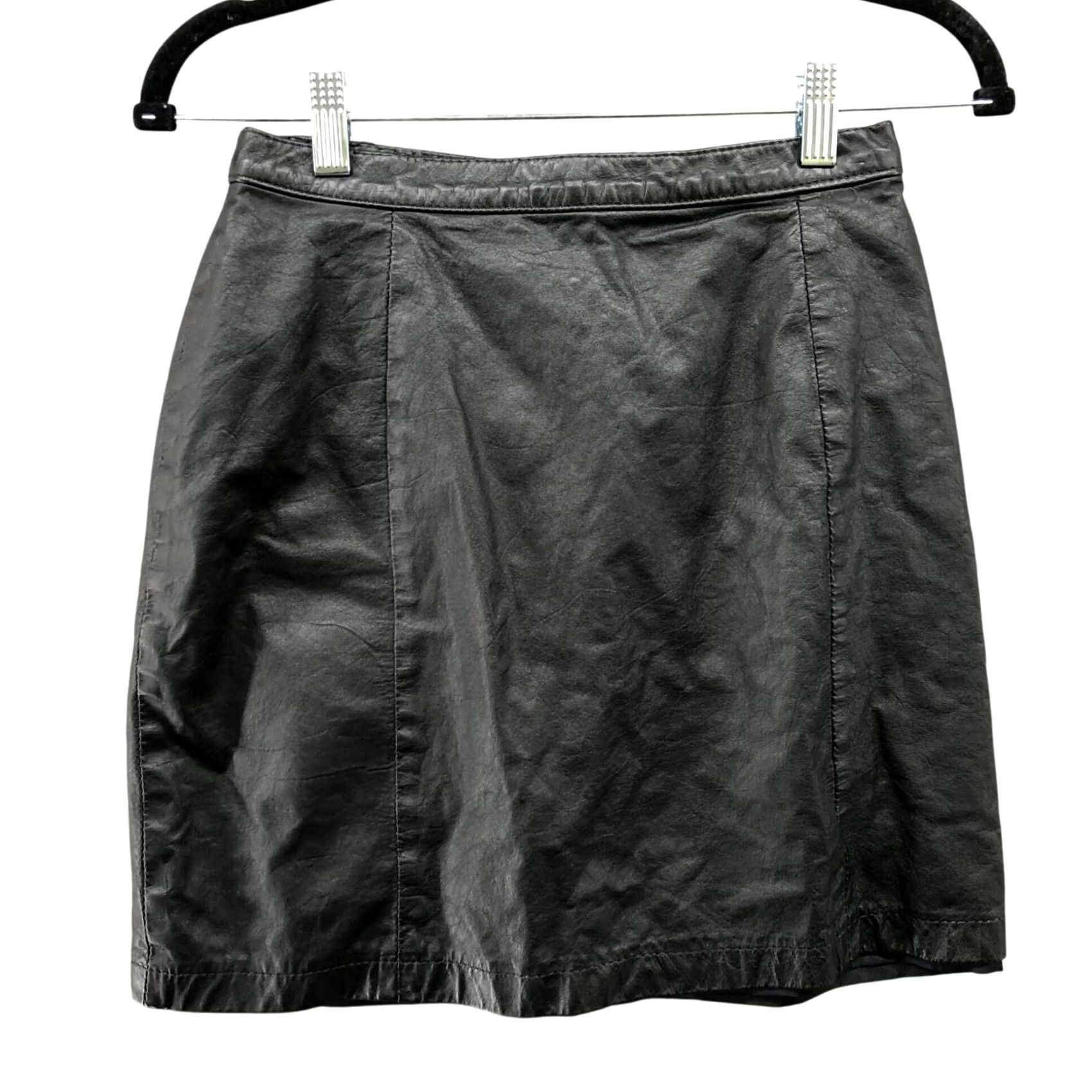 Vintage VTG Genuine Leather Mini Skirt Womens XS Black 24-25'' 9 OPUS Skirt Leather Short Mini Womens Shoes Size 26" / US 2 / IT 38 - 2 Thumbnail