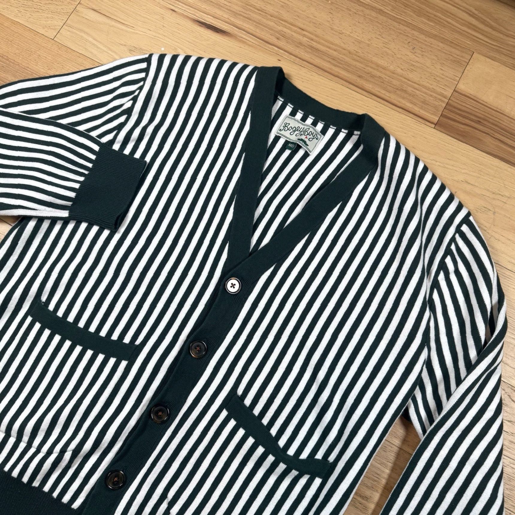 Vintage VINTAGE Bogey Boys Striped Cardigan Sweater Mens M Green Heavy Golf NWOT Size US M / EU 48-50 / 2 - 2 Thumbnail