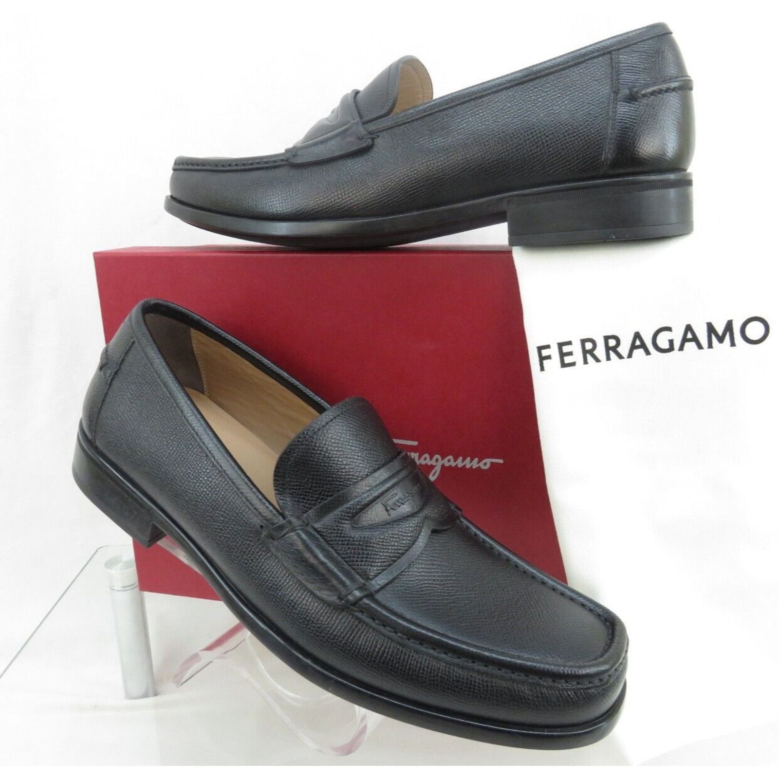 Salvatore Ferragamo LANZAROTE BLACK SAFFIANO LEATHER LOGO PENNY LOAFERS 8.5 EE Size US 8.5 / EU 41-42 - 3 Thumbnail