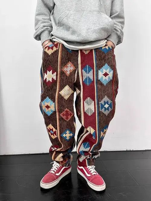 Jean Retro geometric print jacquard casual cargo trousers Size US 34 / EU 50 - 5 Thumbnail