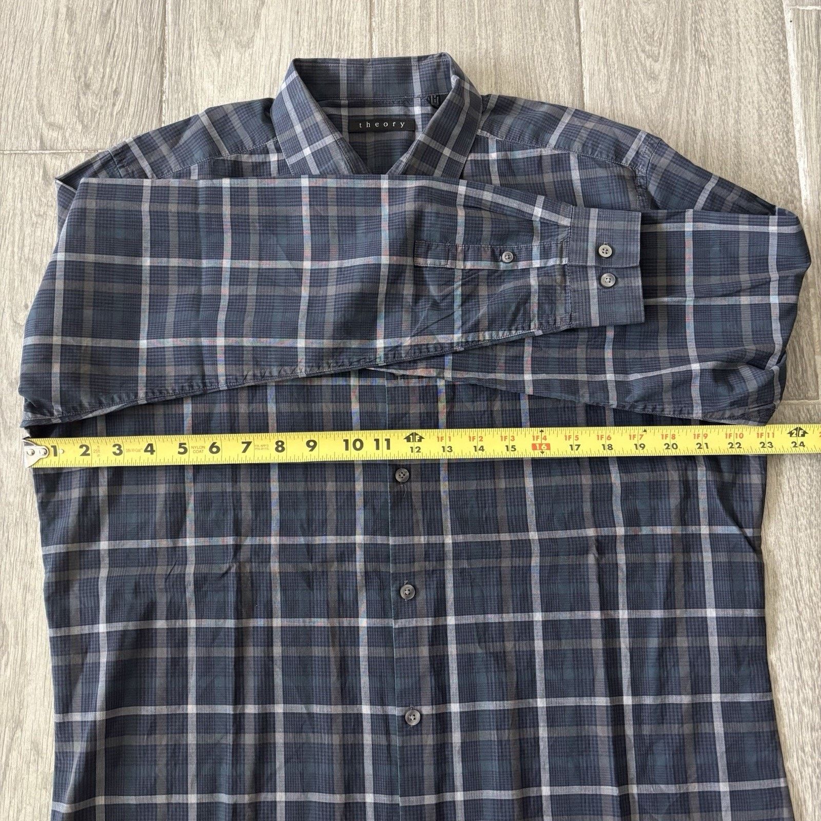 Theory Theory Button Up Shirt Blue Green Lightweight Cotton Mens XL Size US XL / EU 56 / 4 - 9 Thumbnail