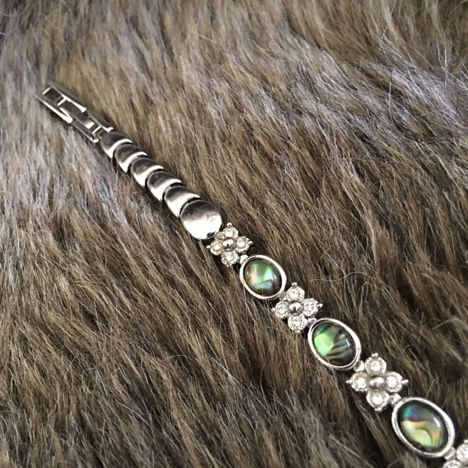 Jewelry Glass cabochon abalone silver rhinestone bracelet Size ONE SIZE - 6 Thumbnail