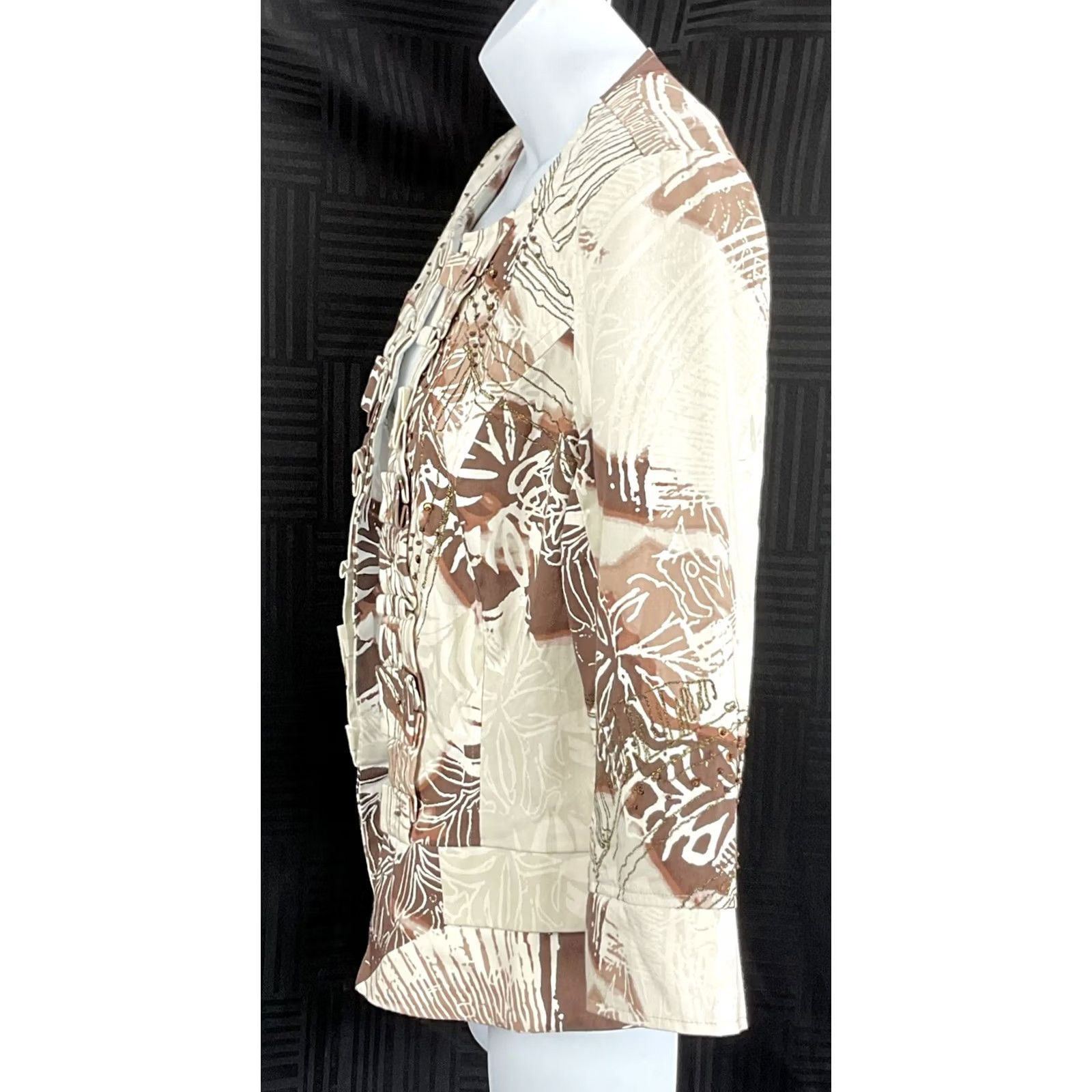 Coldwater Creek Coldwater Creek Blazer Jacket Cropped 4 Brown Geometric Beads Geometric Pattern Lined 3/4 Sleeve Womens Size S / US 4 / IT 40 - 3 Thumbnail