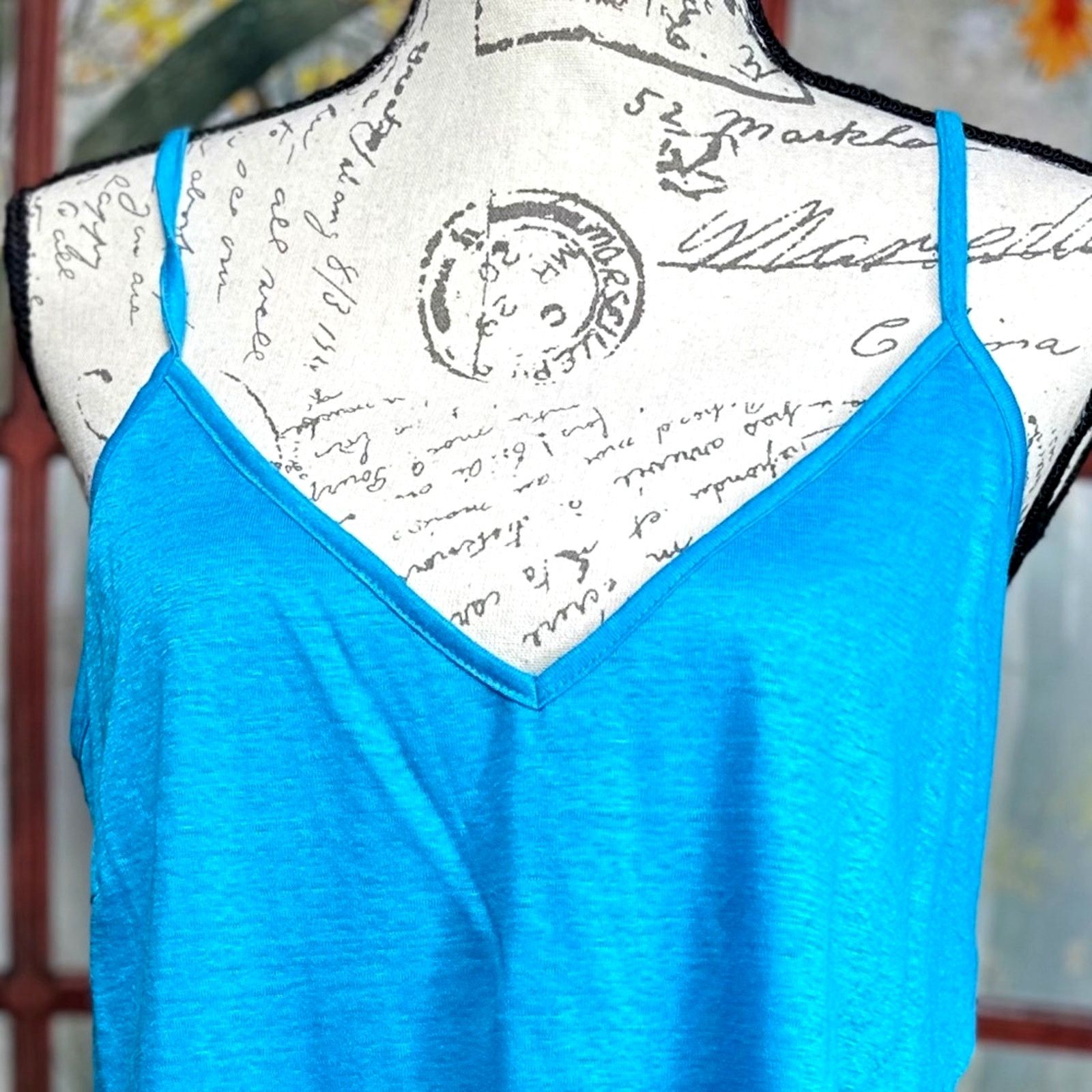 Other Socapri Tank Top 100% Flax Mediterranean Blue Made Italy L Size L / US 10 / IT 46 - 4 Thumbnail