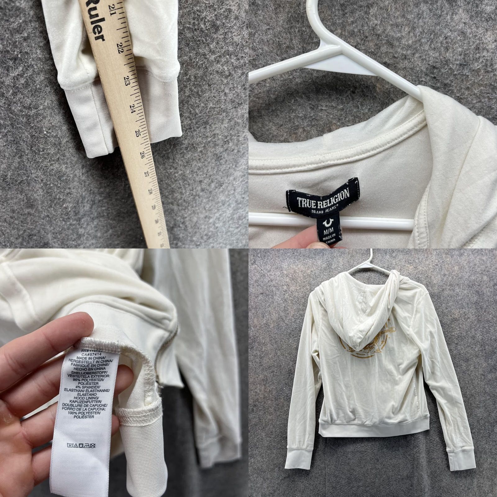 True Religion VINTAGE? No. True Religion Sweater Women Medium Horse Shoe White Full Zip Hoodie Polyester Size M / US 6-8 / IT 42-44 - 8 Thumbnail