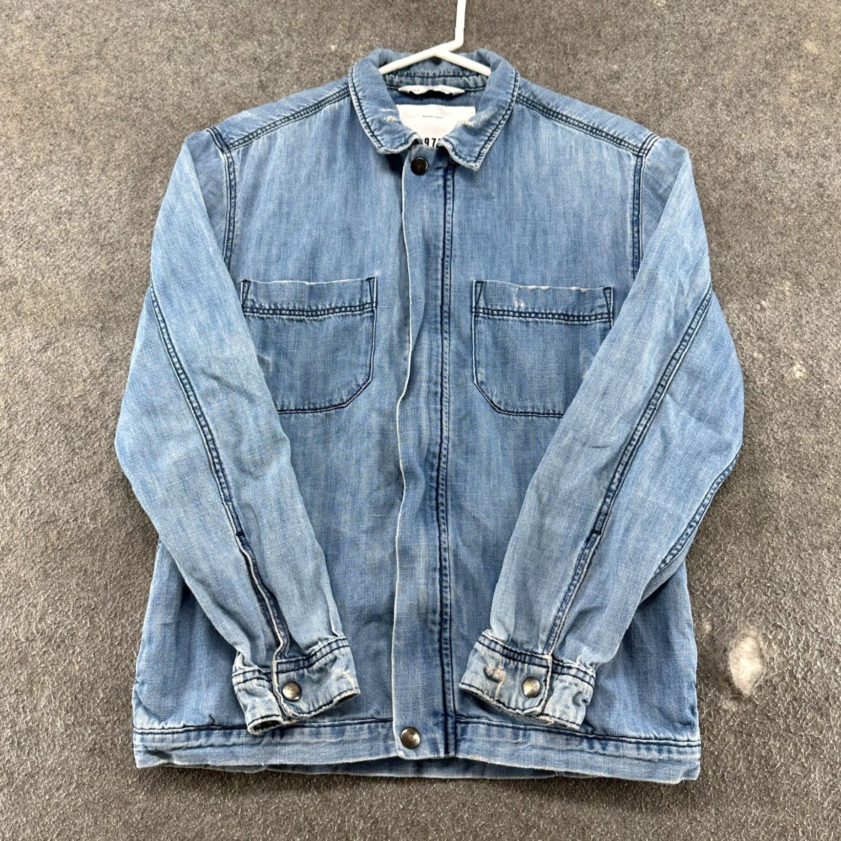 Zara Zara Denim Jacket Mens M Blue Chore Bomber Jacket Zip Medium Wash 90s Distressed Cotton Solid Size US M / EU 48-50 / 2 - 2 Thumbnail