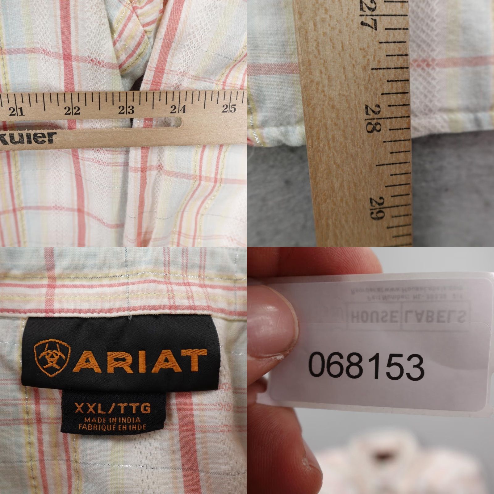 Ariat Ariat Shirt Womens XXL Pink Blue White Plaid Western Pearl Snap Metallic Rodeo Size XXL / US 16-18 / IT 52-54 - 8 Thumbnail