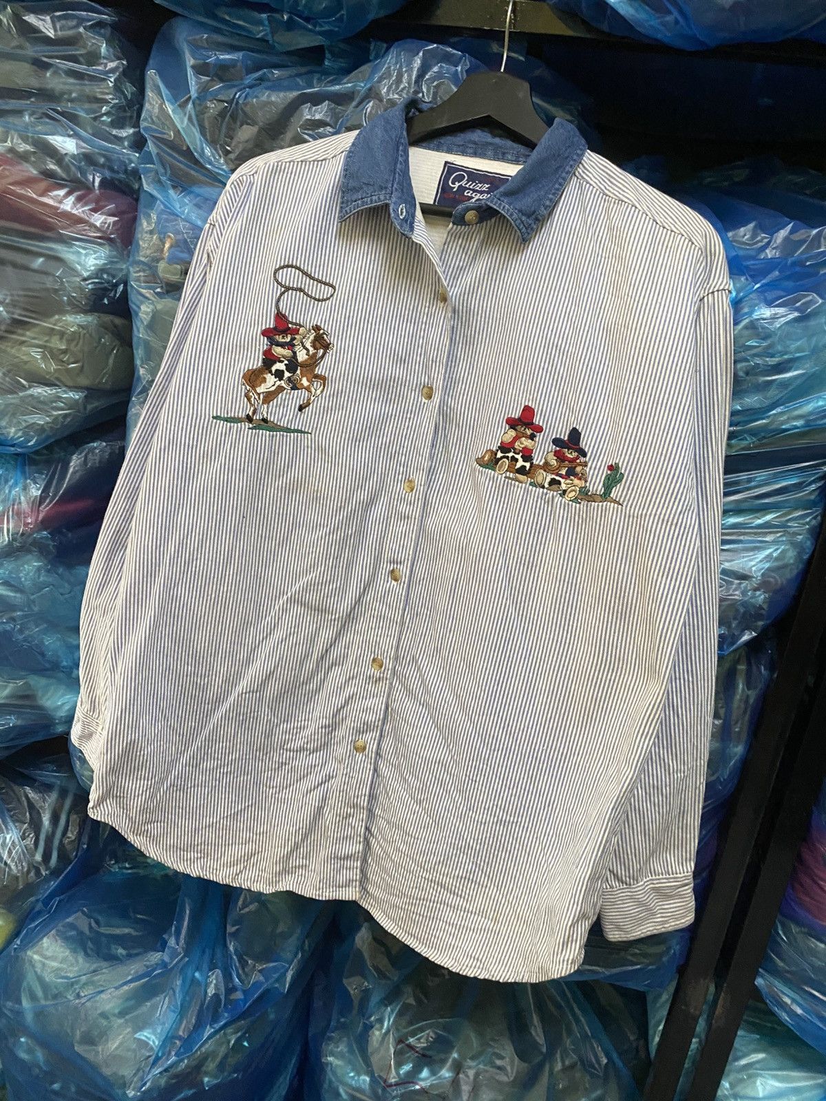Cowboy Equipment × Vintage Vintage Quiz Again Embroidered Cowboy Shirt – Blue Striped Size US M / EU 48-50 / 2 - 2 Thumbnail