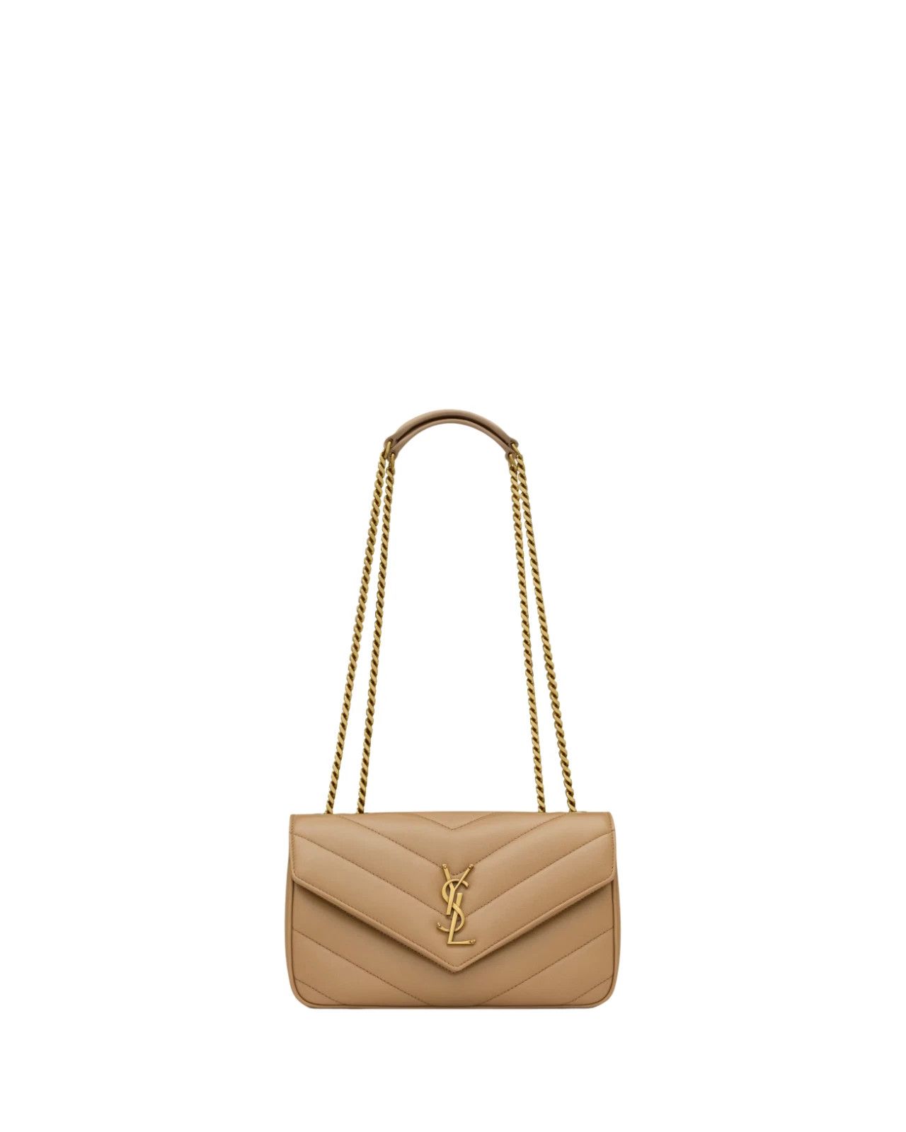 SAINT LAURENT Loulou Small Tan Leather Shoulder Bag New