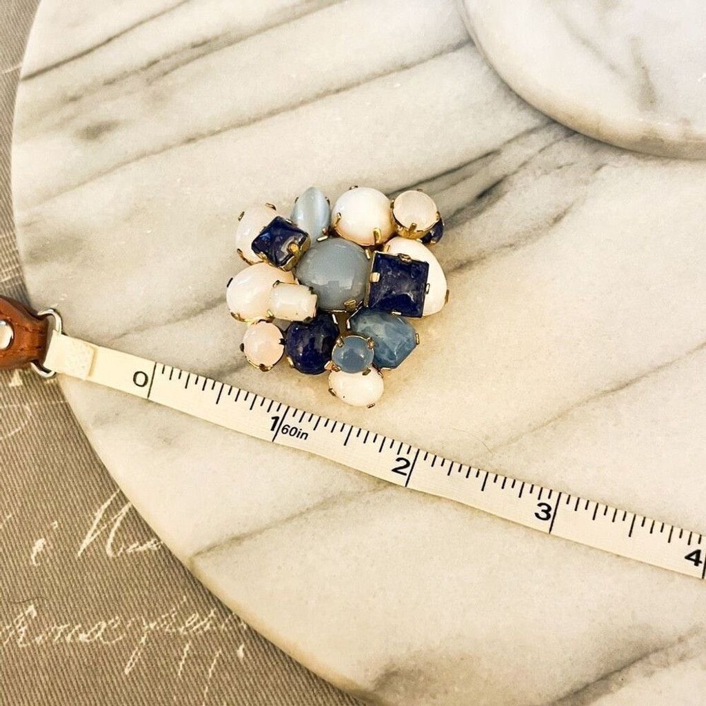 Vintage Vintage Signed Austria Brooch Blue White Glass Prong Set Size ONE SIZE - 8 Thumbnail