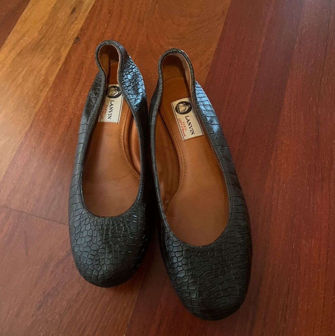 Lanvin Lanvin Black Croc Embossed Leather Ballet Flats Size US 8 / IT 38 - 1 Thumbnail