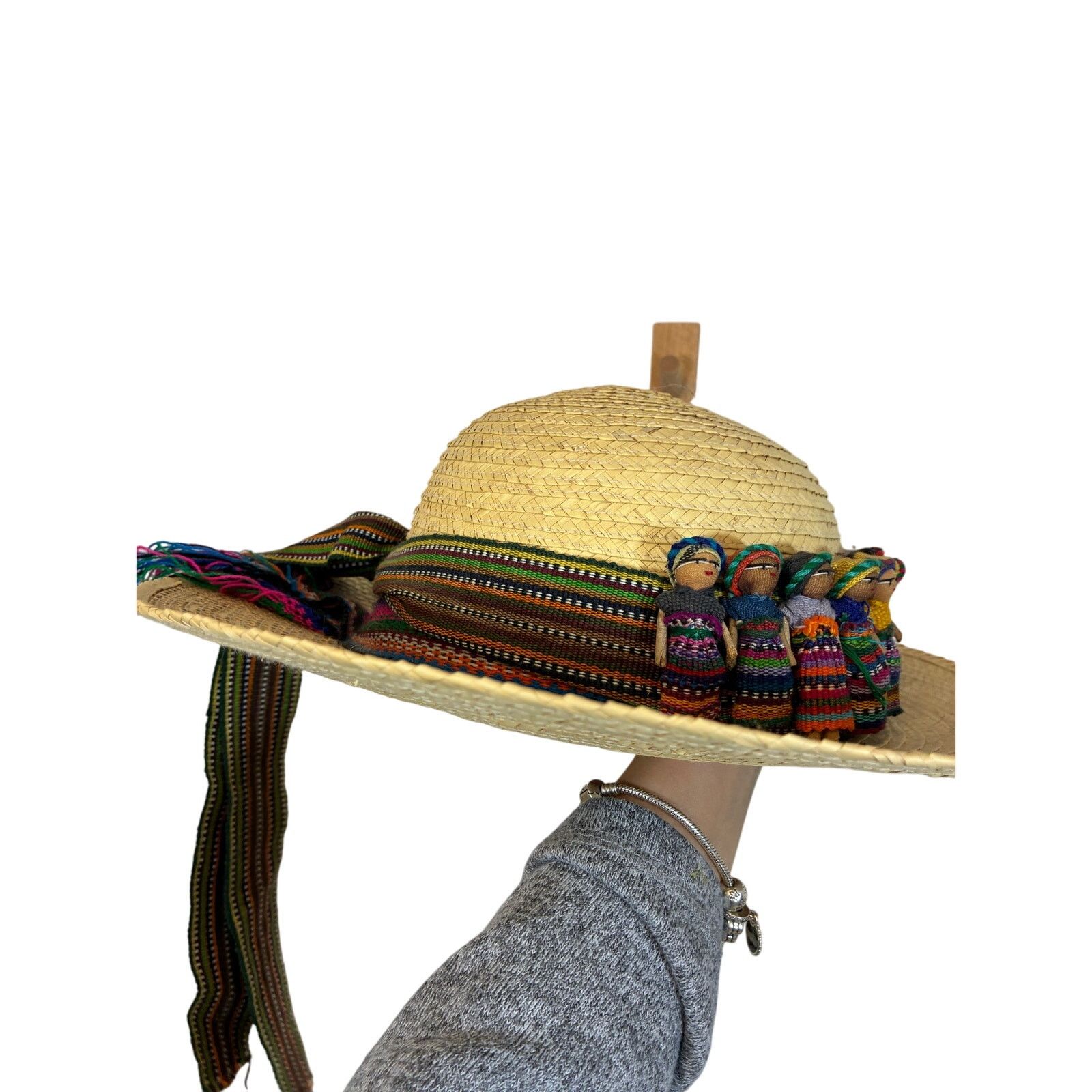 Other Guatemalan Worry Doll Woven Straw Hat Travel Tourist EUC Size ONE SIZE - 3 Thumbnail