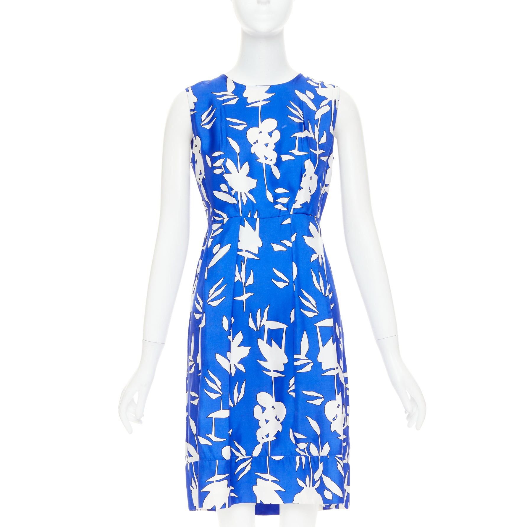 Marni MARNI eletric blue white 100% silk abstrct floral print pleated sheath dress IT42 M Size M / US 6-8 / IT 42-44 - 1 Thumbnail