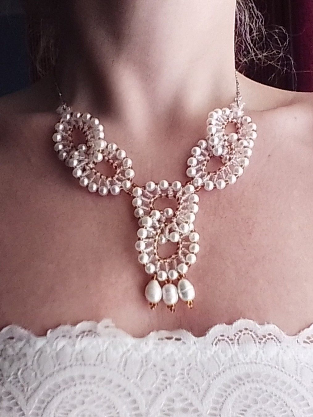 Handmade Necklace with Freshwater pearls elegant wedding party Size ONE SIZE - 5 Thumbnail