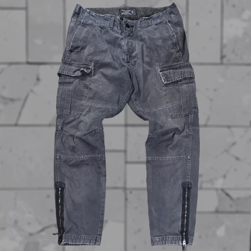 Abercrombie & Fitch Abercrombie & Fitch Slim Skinny Cargo Pants Men 32x28 Distress Fade Gray Canvas Cargo Pocket Zipper Button Embroidered Logo Size US 32 / EU 48 - 1 Thumbnail