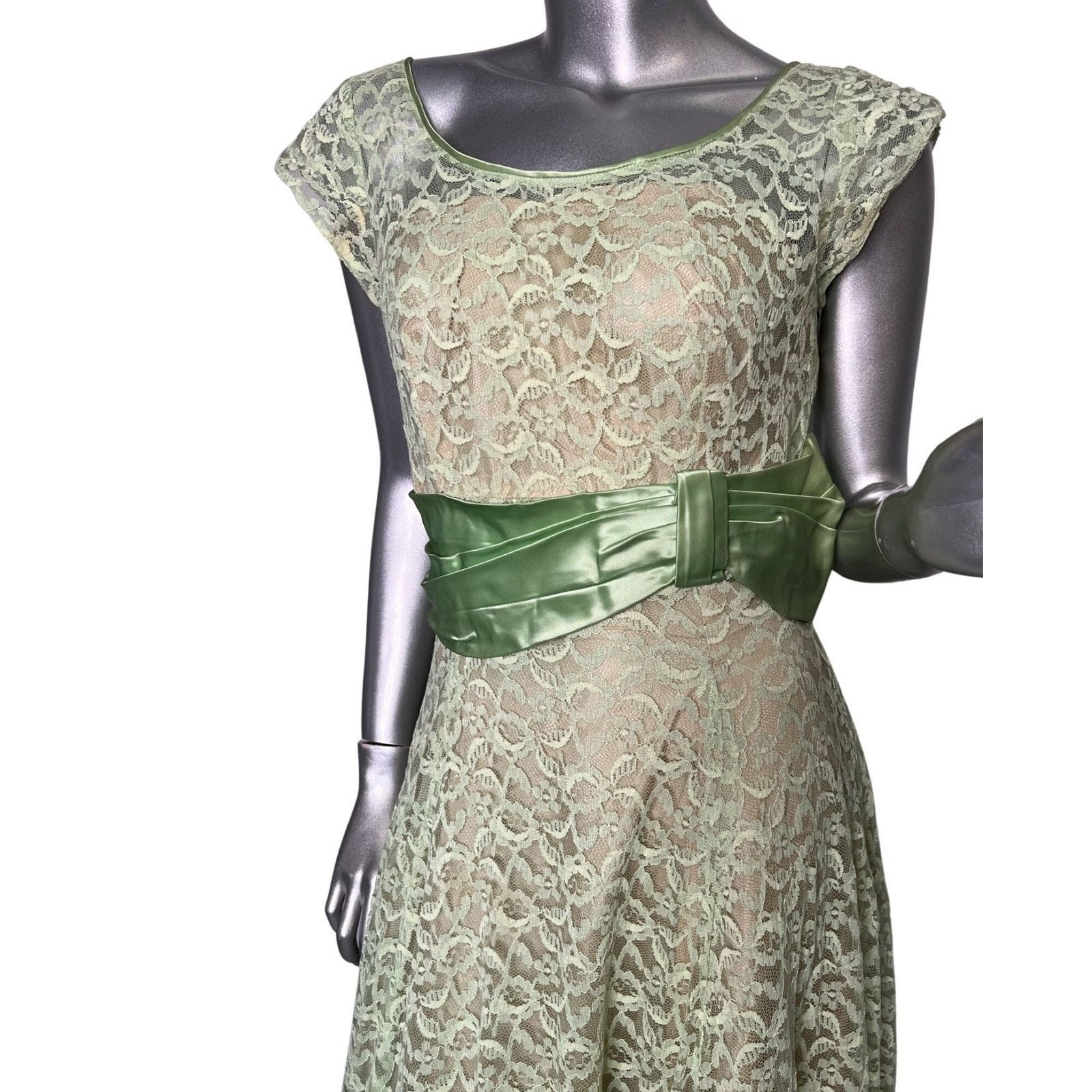 Vintage Vintage 1960s Emma Domb Green Lace Evening Gown Medium Size M / US 6-8 / IT 42-44 - 2 Thumbnail