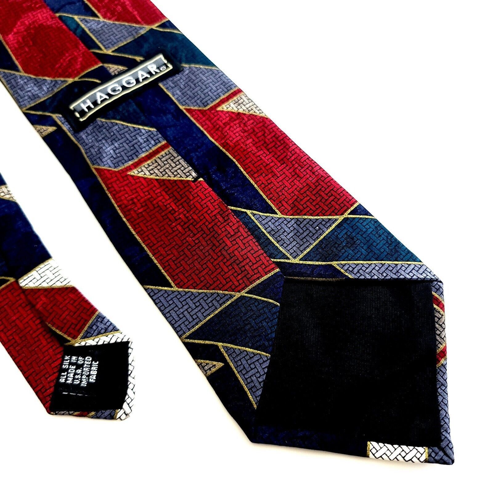 Haggar Haggar Blue Red Abstract Jacquard Print Wide Silk Tie Size ONE SIZE - 5 Thumbnail