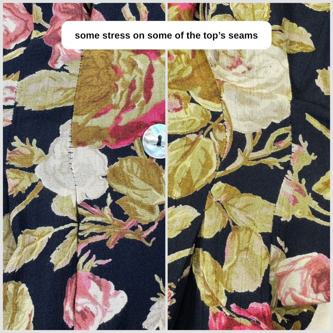 Vintage 1980s Floral 2-Piece Set Ruffle Top & Wide Leg Palazzo Pants Size 27" / US 4 / IT 40 - 4 Thumbnail