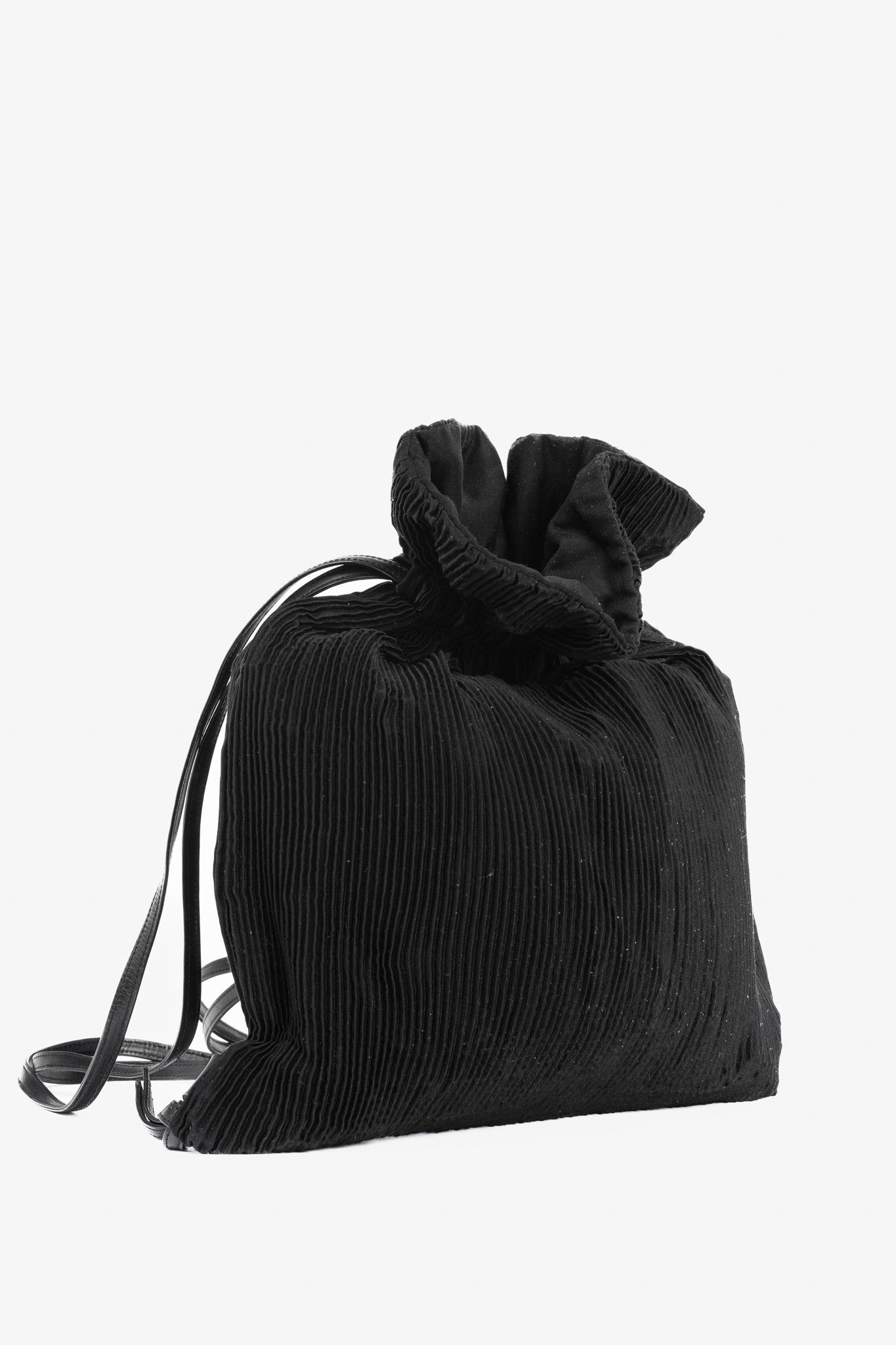 Y's Y's Black Pleated Satin Leather-Drawstring Backpack Size ONE SIZE - 2 Thumbnail