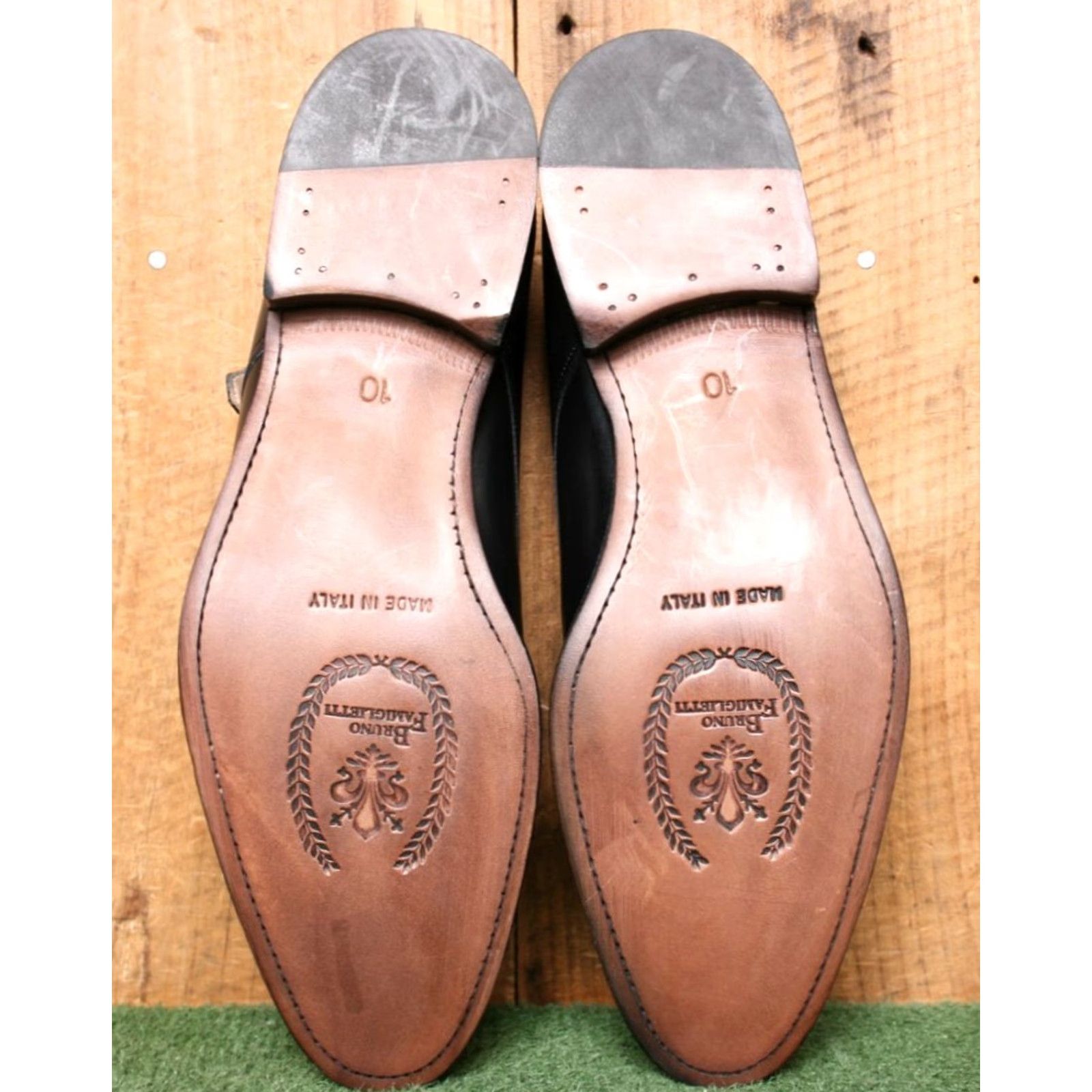 Vintage Bruno Famiglietti Black Leather Double Buckle Monk Strap Loafers UK 10 ≈ US 10.5 Mens Dress Monk Strap Shoes Size US 10 / EU 43 - 5 Thumbnail